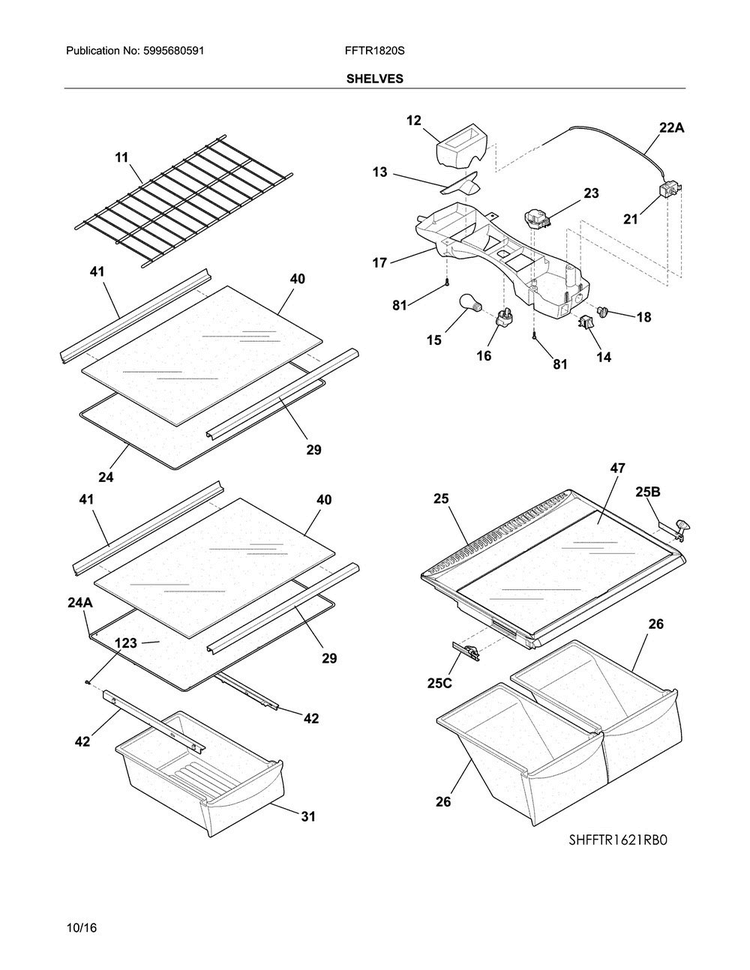 Shelves Diagram and Parts List for FFTR1820SB1  Frigidaire Refrigerator