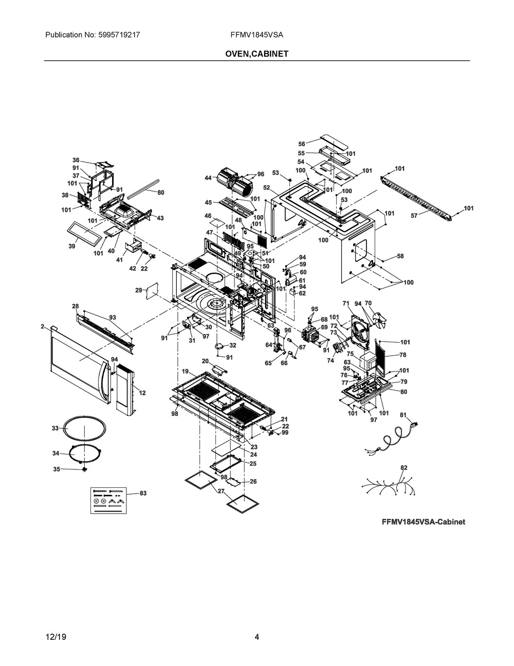 Oven,cabinet Diagram and Parts List for FFMV1845VSA  Frigidaire Microwave