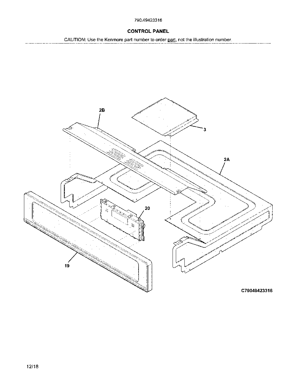 Control panel Diagram and Parts List for 79049423316  Kenmore Wall Oven