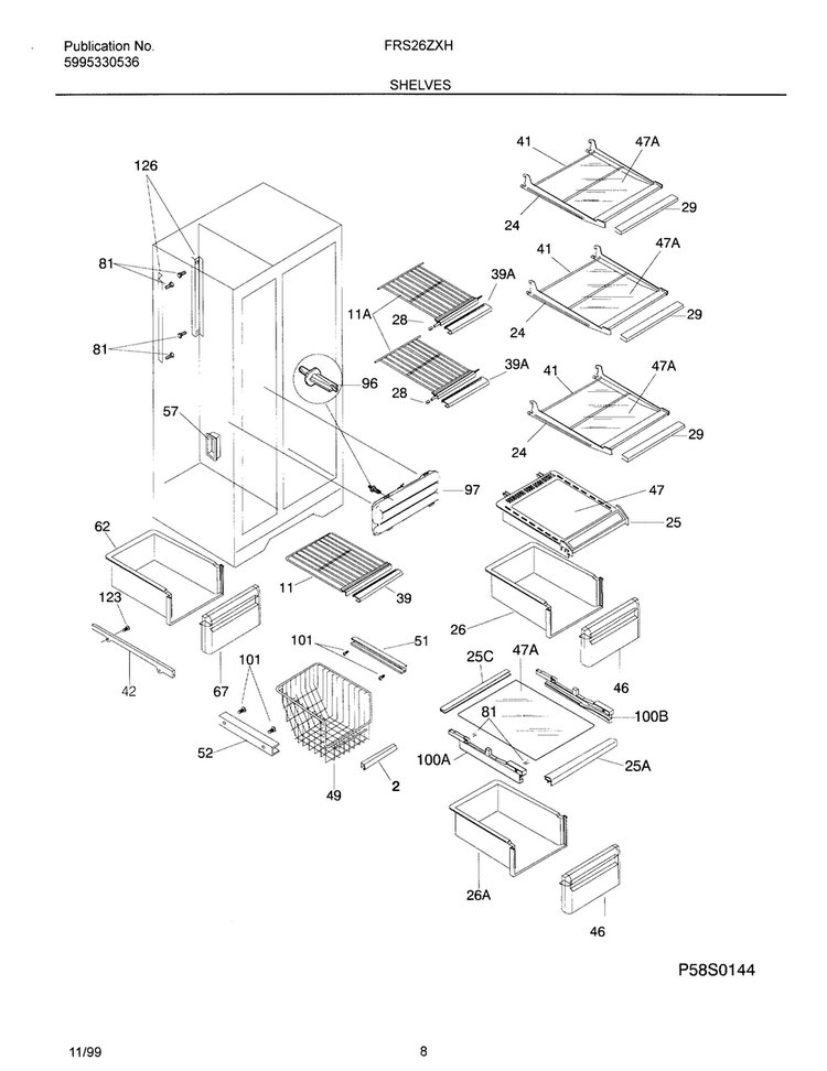 Shelves Diagram and Parts List for OEMF3-FRS26ZXHD2  Frigidaire Refrigerator