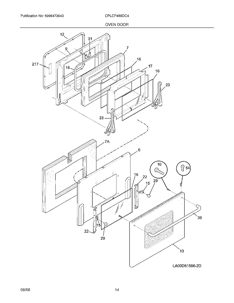 OVEN DOOR Diagram and Parts List for CPLCF489DC4  Frigidaire Range