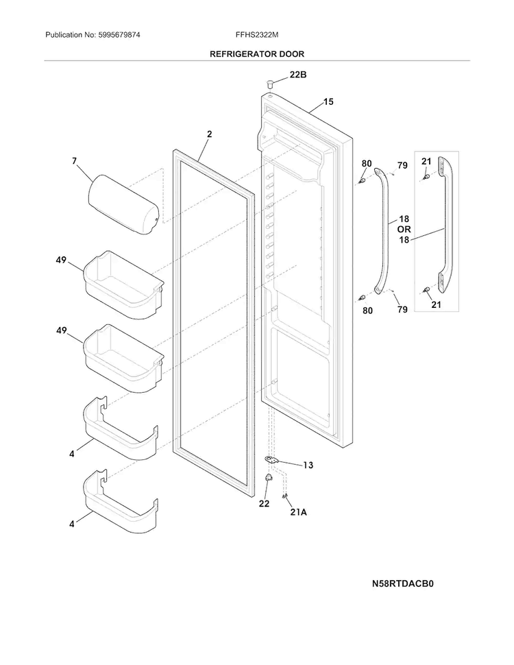 Refrigerator Door Diagram and Parts List for FFHS2322MBLA  Frigidaire Refrigerator