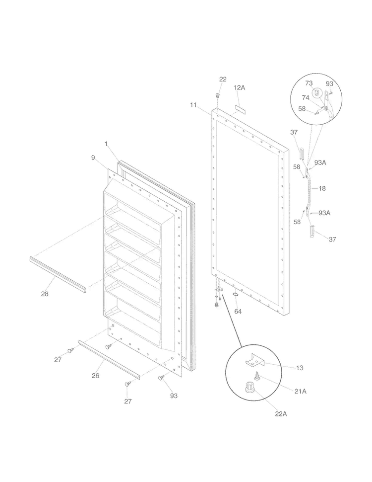 Door Diagram and Parts List for 25360722012  Kenmore Refrigerator