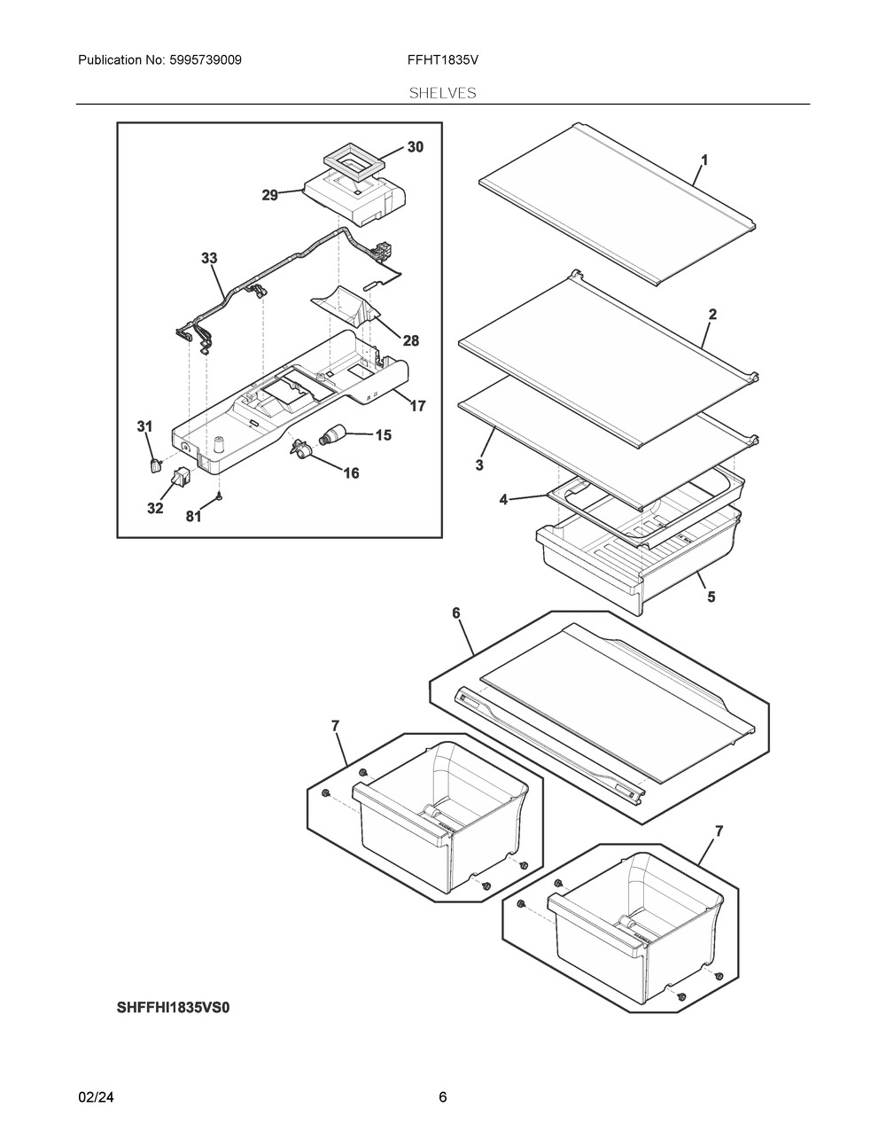 Shelves Diagram and Parts List for FFHT1835VS4  Frigidaire Refrigerator