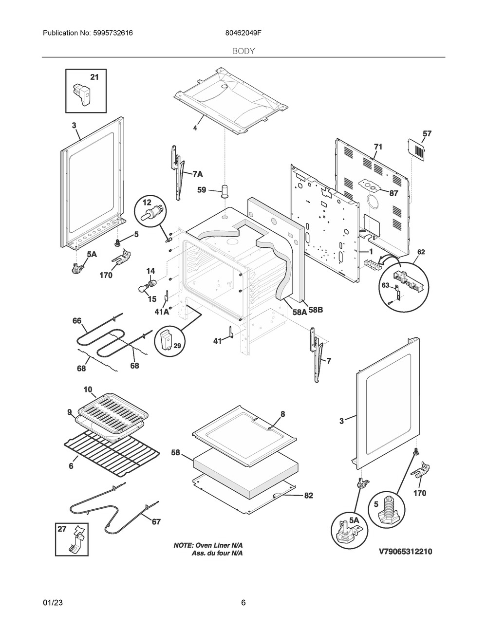Body Diagram and Parts List for 80462049F  Frigidaire Range
