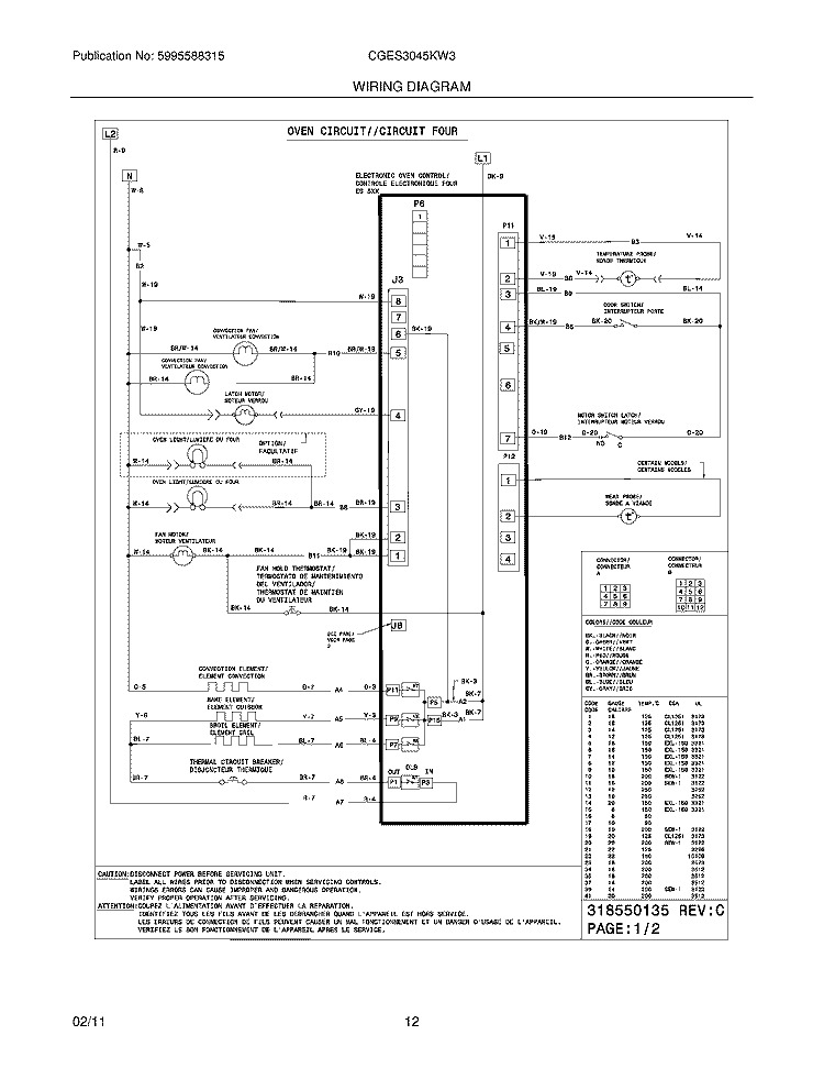 WIRING DIAGRAM Diagram and Parts List for CGES3045KW3  Frigidaire Wall Oven