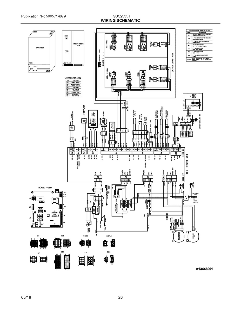 Wiring Schematic Diagram and Parts List for FGSC2335TD8  Frigidaire Refrigerator