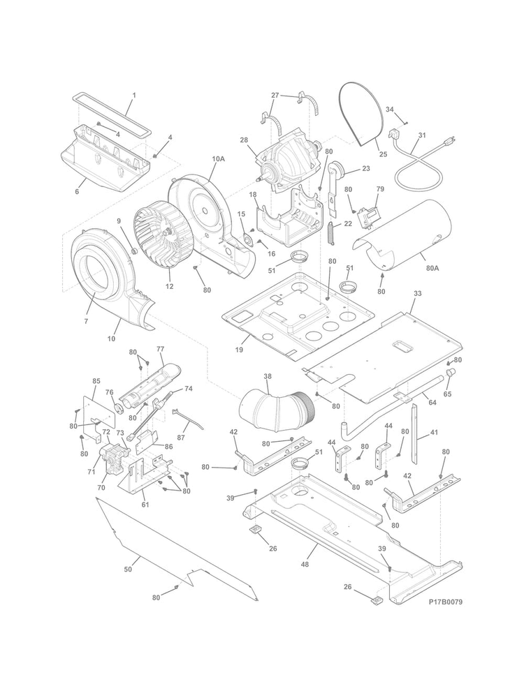 Motor/blower/belt Diagram and Parts List for 41771722510  Kenmore Washer Dryer Combo