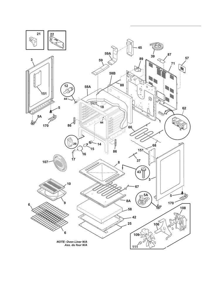 Body Diagram and Parts List for CFEF3019MSD  Frigidaire Range