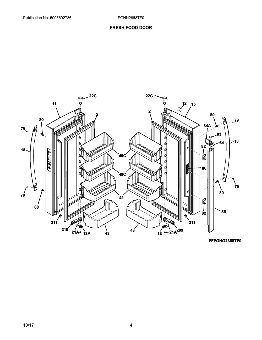Fresh Food Door Diagram and Parts List for FGHN2868TF0  Frigidaire Refrigerator