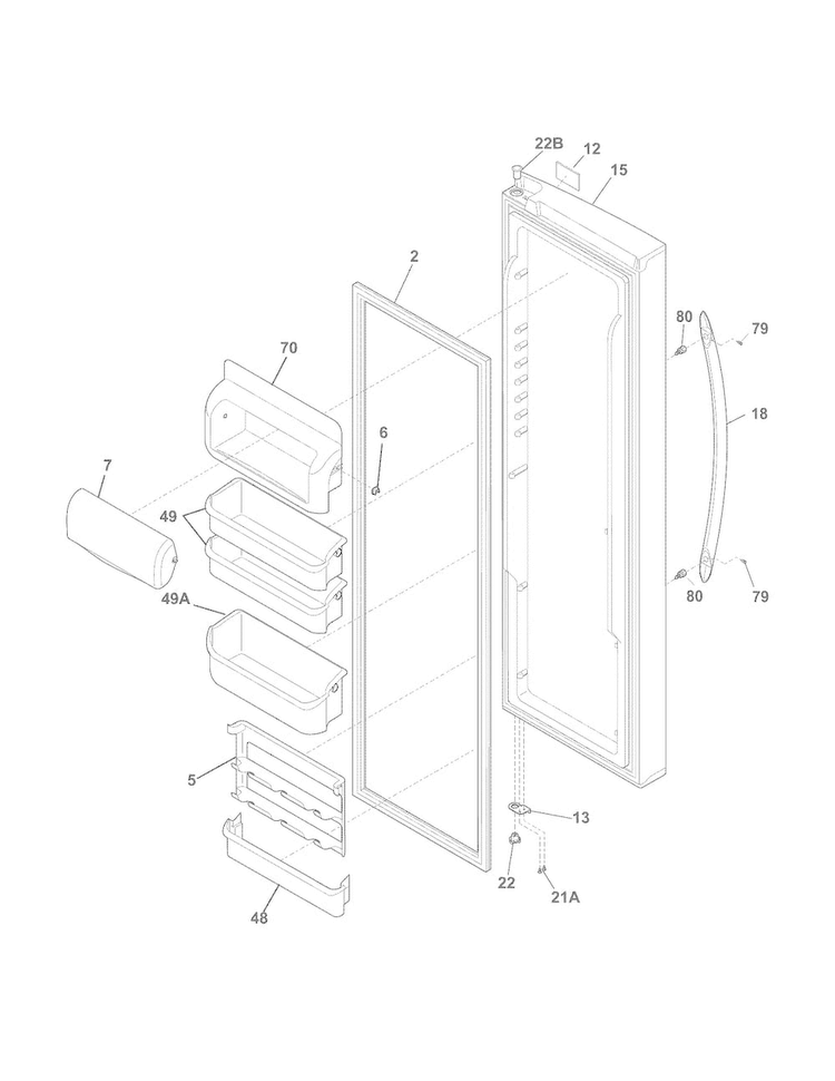 Refrigerator Door Diagram and Parts List for FGHC2331PF7  Frigidaire Refrigerator