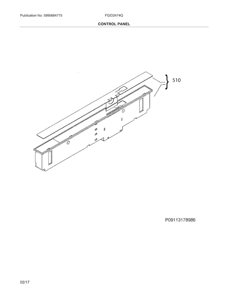 Control Panel Diagram and Parts List for FGID2474QF6B  Frigidaire Dishwasher