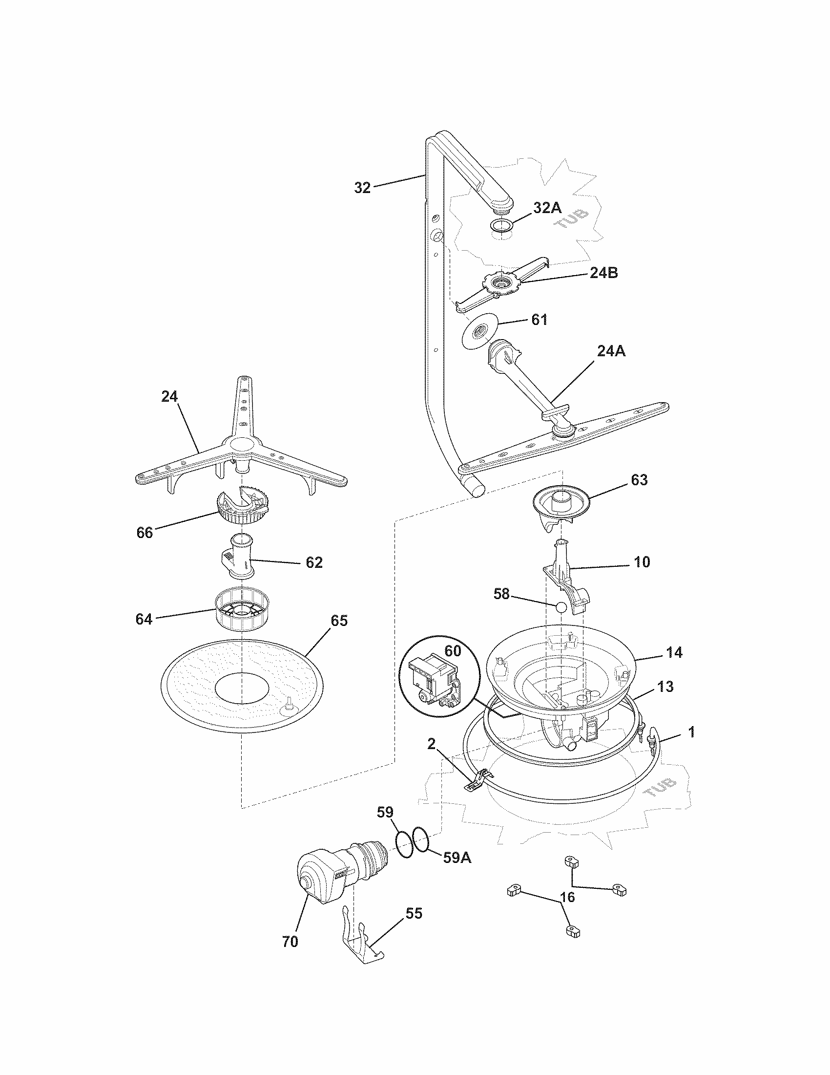 Motor & Pump Diagram and Parts List for 58715269900A  Kenmore Dishwasher