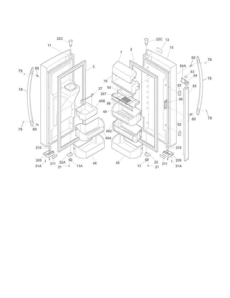 Fresh Food Door Diagram and Parts List for DGHF2360PF0  Frigidaire Refrigerator
