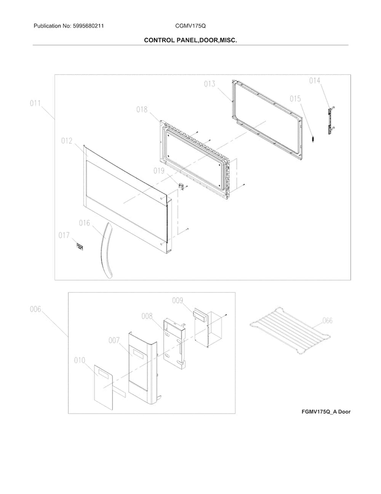 Control Panel,door,miscellaneous Diagram and Parts List for CGMV175QFA  Frigidaire Microwave