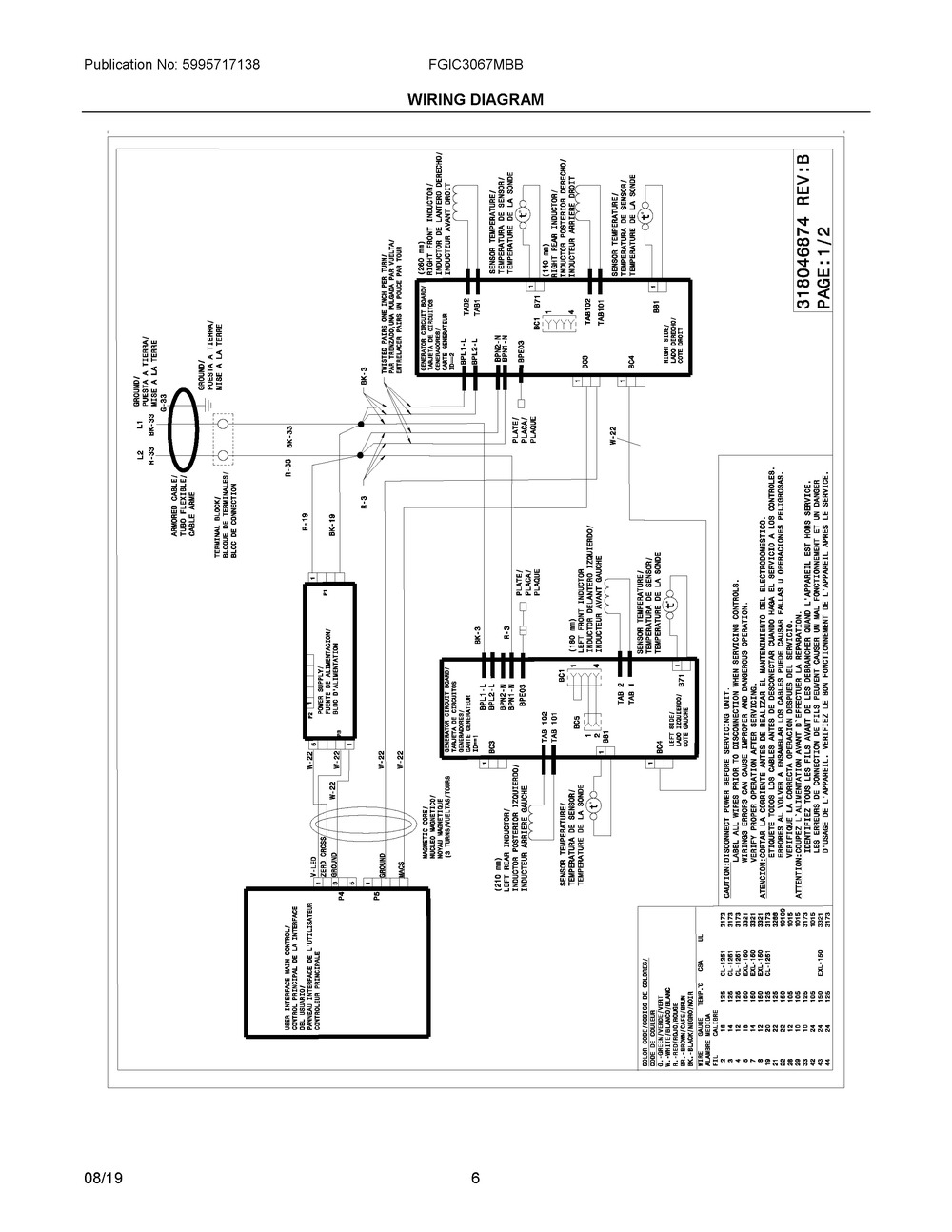 Wiring Diagram Diagram and Parts List for FGIC3067MBB  Frigidaire Cooktop
