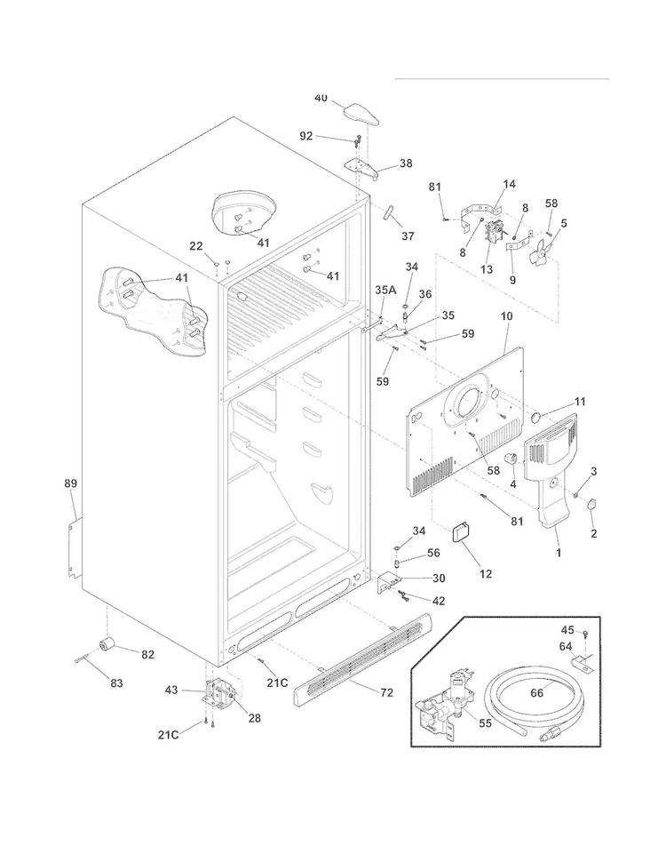 Cabinet Diagram and Parts List for LFHT2117NF0  Frigidaire Refrigerator