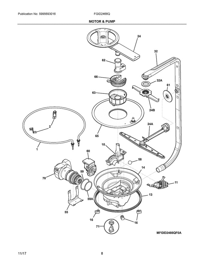 05 - Motor & Pump Diagram and Parts List for FGID2466QB6A  Frigidaire Dishwasher