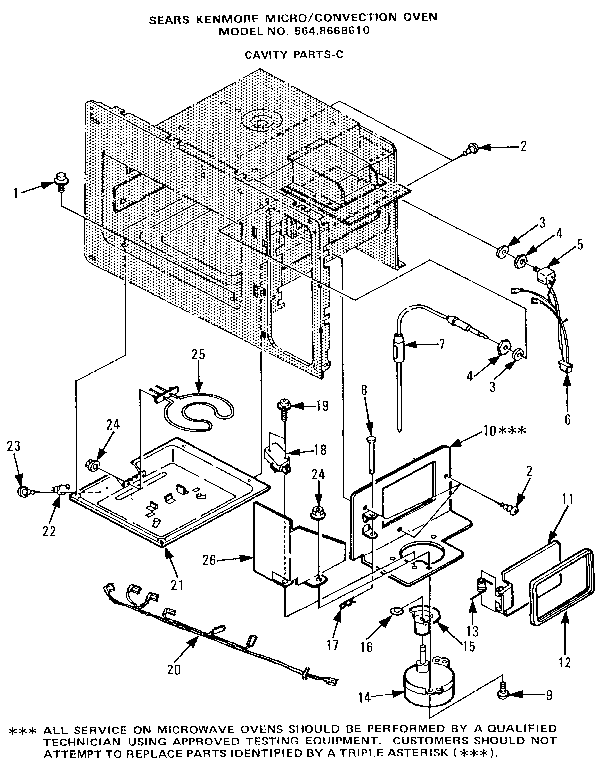 Cavity Diagram and Parts List for 5648668610  Kenmore Microwave