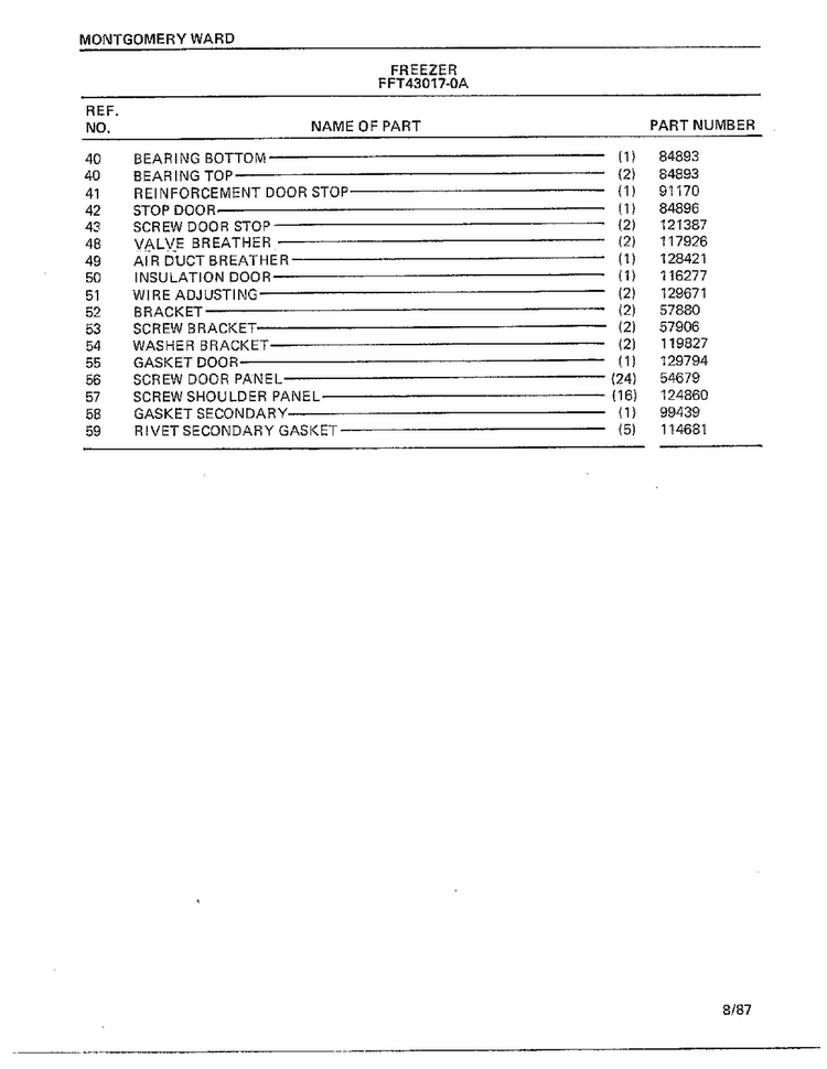 Freezer Page 2 Diagram and Parts List for 43017A-0  Frigidaire Freezer