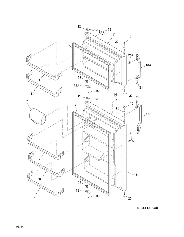 Doors Diagram and Parts List for FFHT1814LMA  Frigidaire Refrigerator