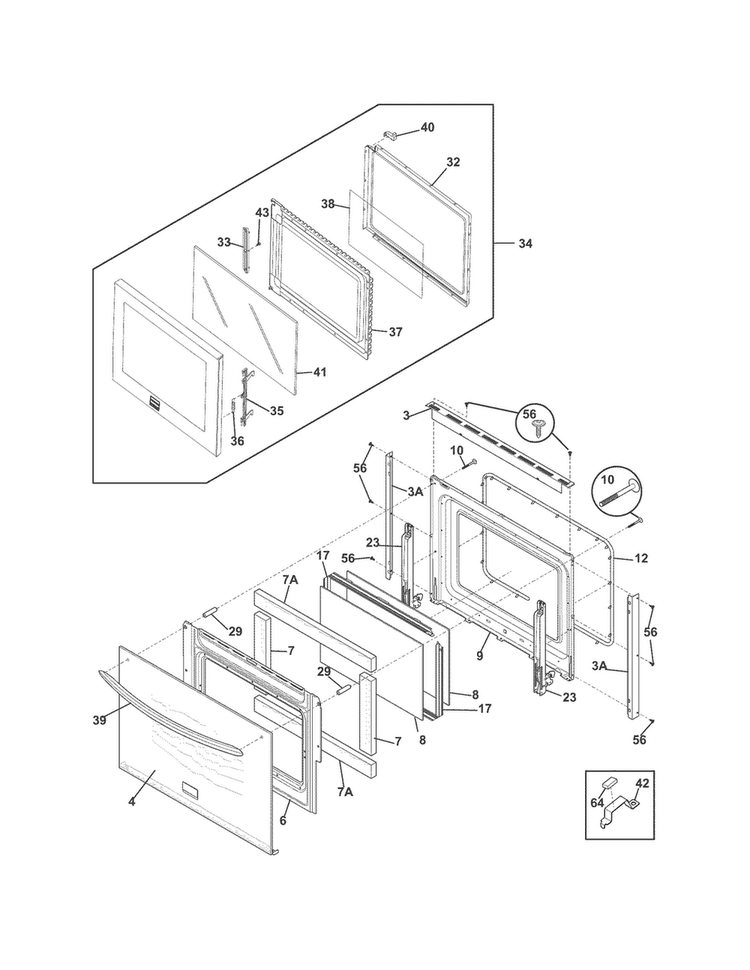 Doors Diagram and Parts List for FGMC2765KWB  Frigidaire Microwave Oven Combo