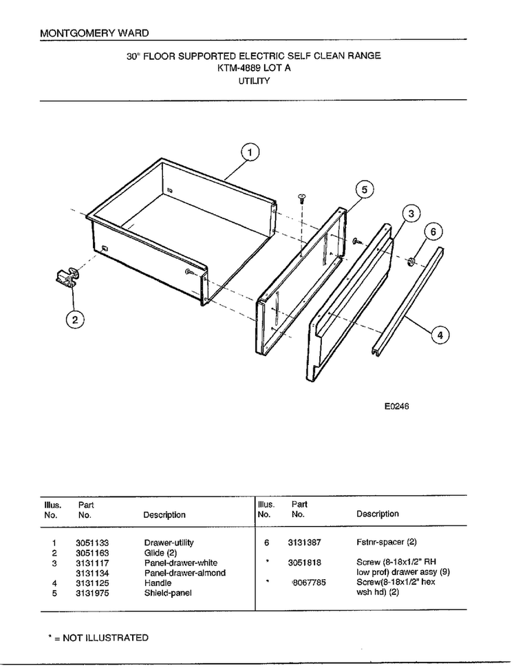Utitlty Diagram and Parts List for 4889A  Frigidaire Range