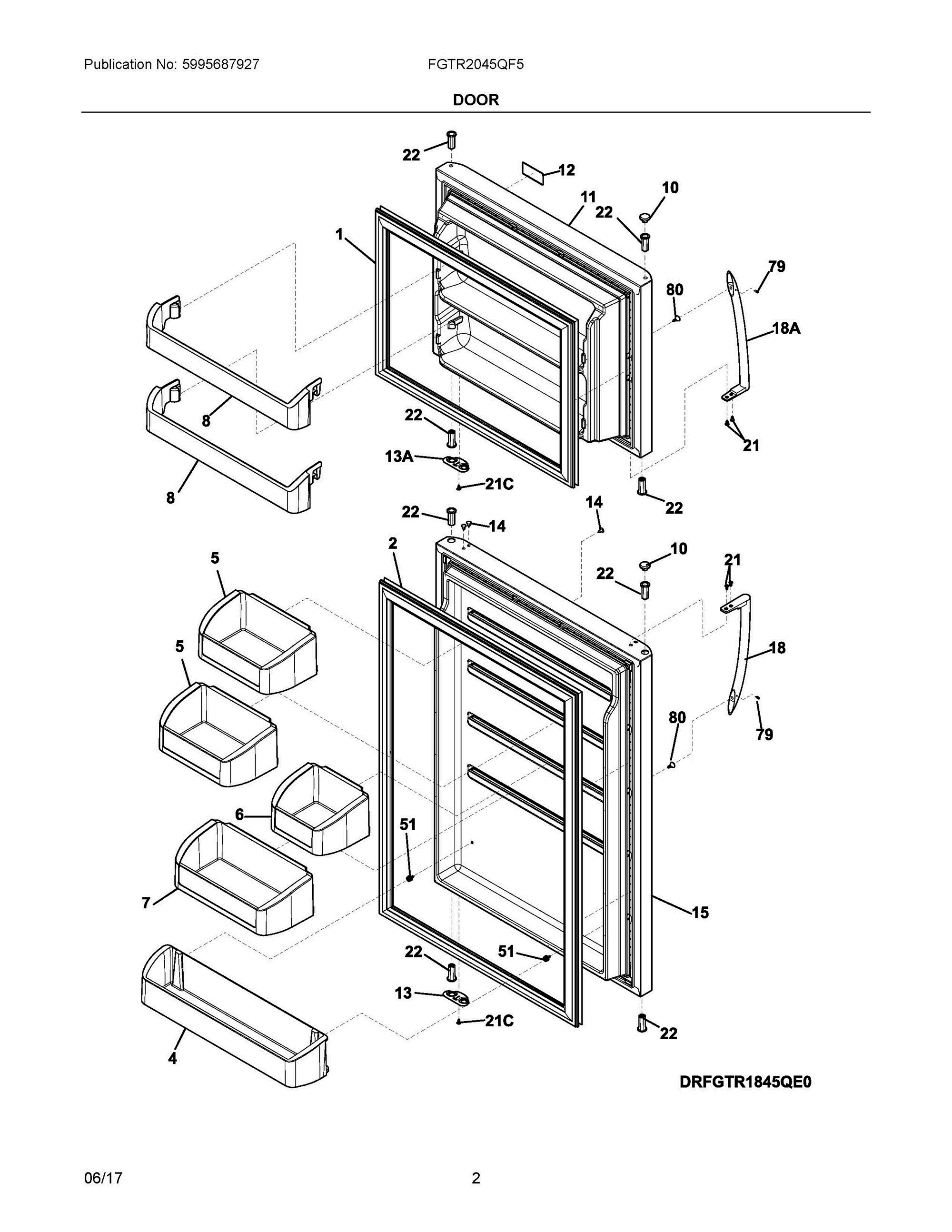 02 - DOOR Diagram and Parts List for FGTR2045QF5  Frigidaire Refrigerator