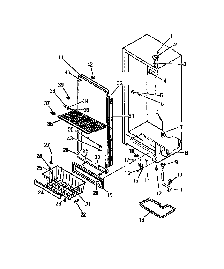 CABINET HINGES, APRON, DOOR MOULDIN Diagram and Parts List for UFP19DL2  Frigidaire Freezer