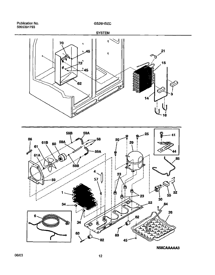 SYSTEM Diagram and Parts List for GS26HSZCC0  Frigidaire Refrigerator
