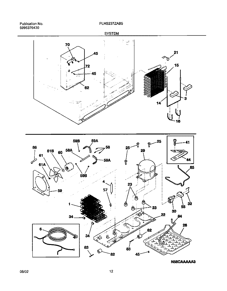 SYSTEM Diagram and Parts List for PLHS237ZAB5  Frigidaire Refrigerator