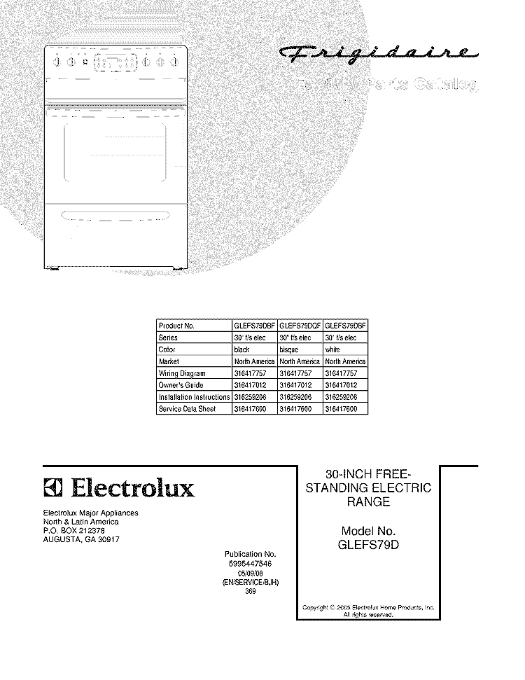 COVER Diagram and Parts List for GLEFS79DQF  Frigidaire Range