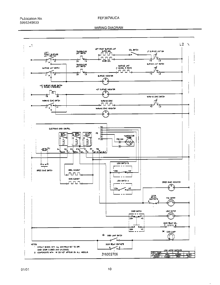 WIRING DIAGRAM Diagram and Parts List for FEF387WJCA  Frigidaire Range
