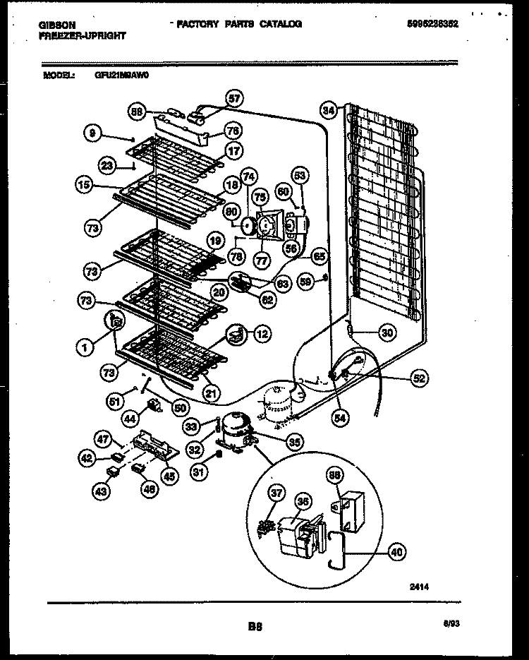SYSTEM AND ELECTRICAL PARTS Diagram and Parts List for GFU21M9AW0  Gibson Freezer