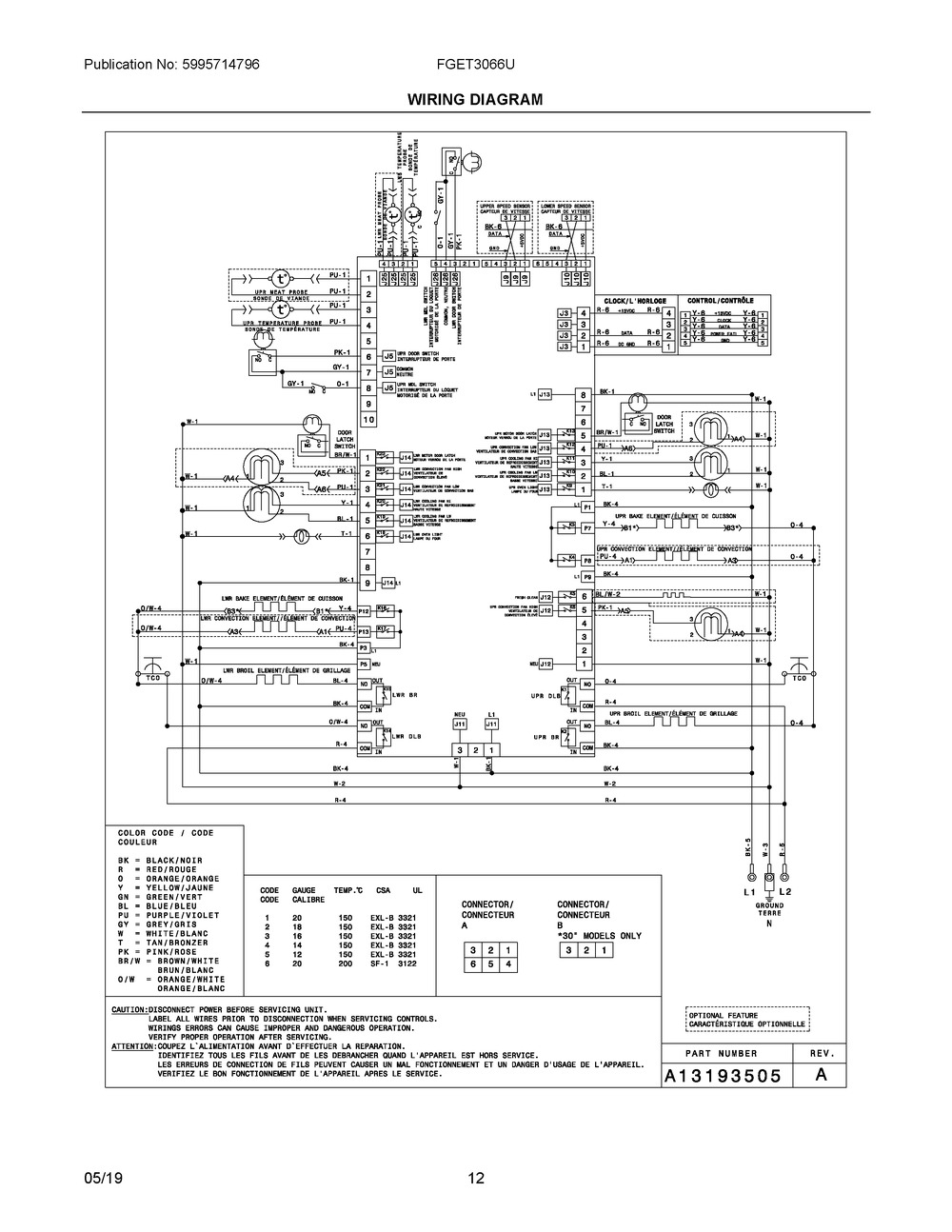 Wiring Diagram Diagram and Parts List for FGET3066UFA  Frigidaire Wall Oven
