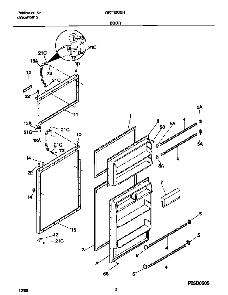 Door Diagram and Parts List for WRT15CSHD4  Westinghouse Refrigerator