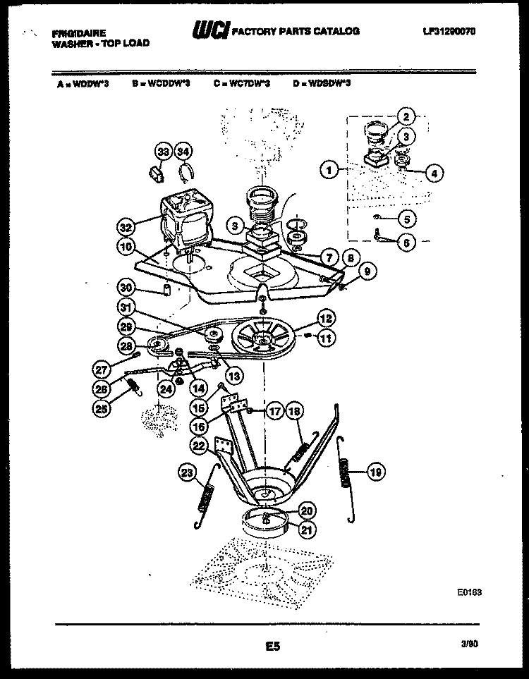 MOTOR AND IDLER ARM CLUTCH Diagram and Parts List for WC7DL3  Frigidaire Washer