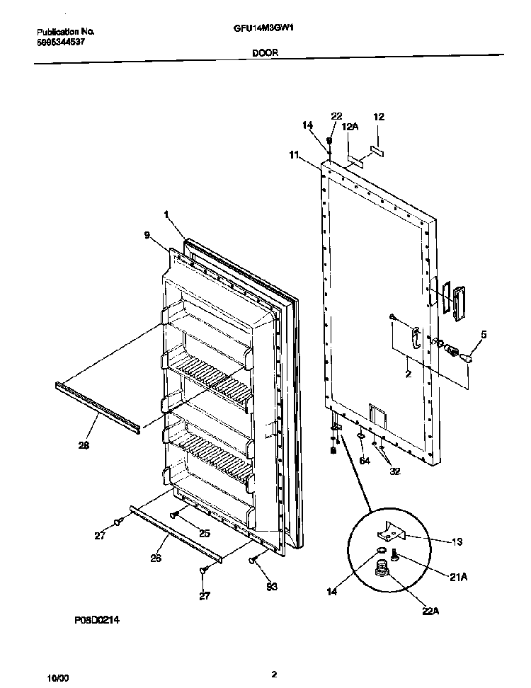 Door Diagram and Parts List for GFU14M3GW1  Gibson Freezer