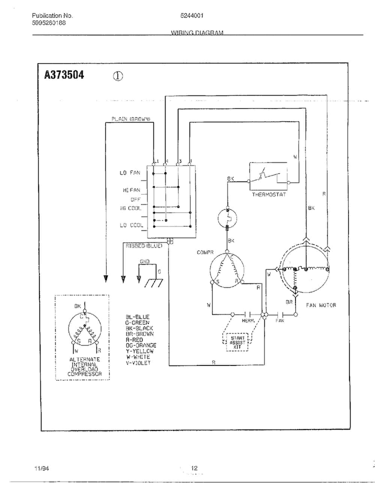 Wiring Diagram Diagram and Parts List for 5244001A  Frigidaire Air Conditioner