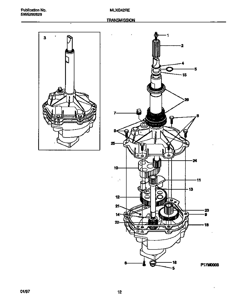 TRANSMISSION Diagram and Parts List for MLXG42REW1  Frigidaire Washer Dryer Combo