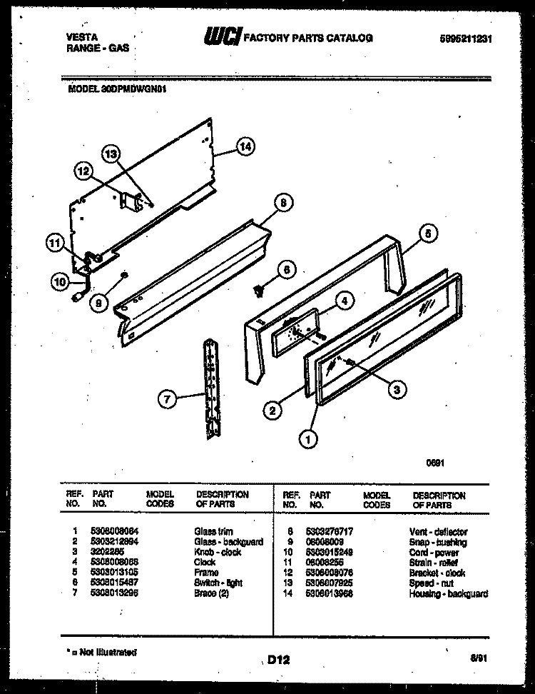 BACKGUARD Diagram and Parts List for 30DPMDWGN01-23  Tappan Range