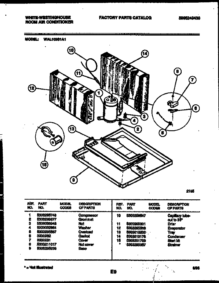 UNIT PARTS Diagram and Parts List for WAL103S1A1  Frigidaire Air Conditioner