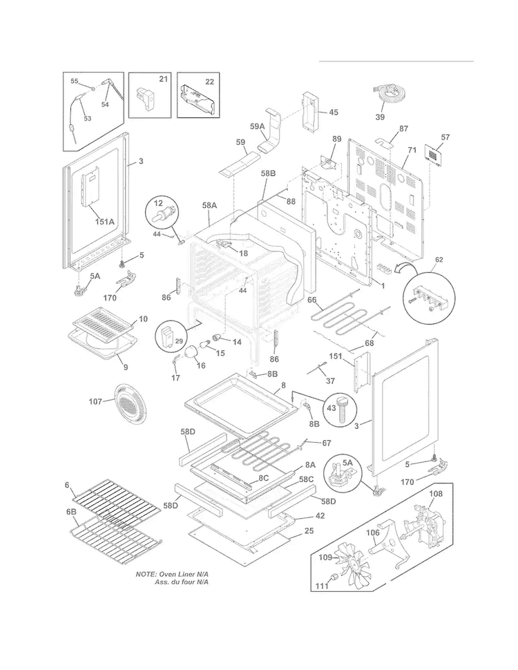 Body Diagram and Parts List for CGEF3032MBC  Frigidaire Range
