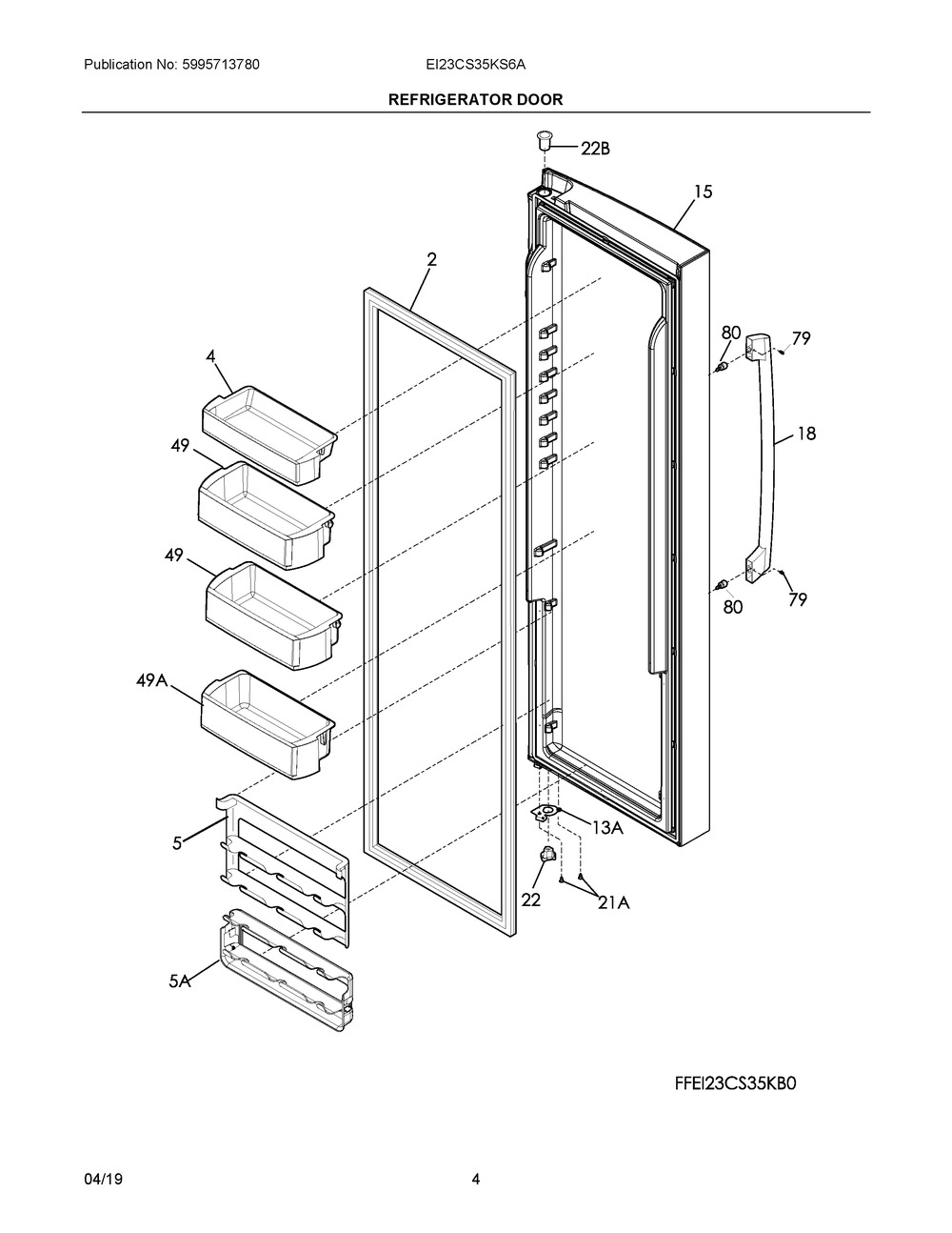 Refrigerator Door Diagram and Parts List for EI23CS35KS6A  Frigidaire Refrigerator