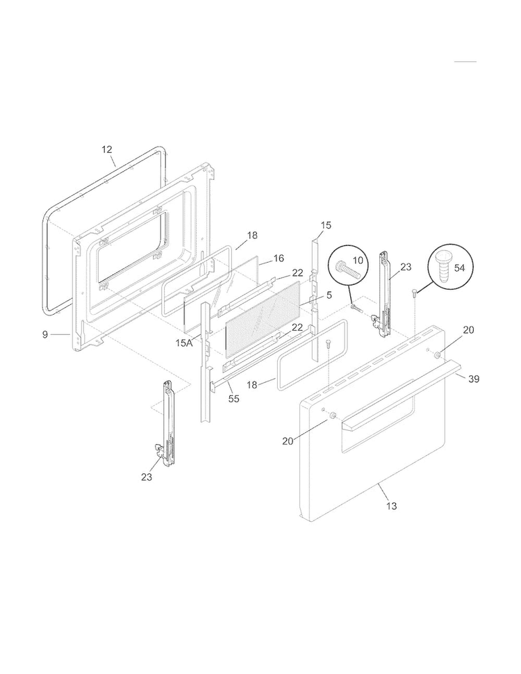 Oven Door Diagram and Parts List for FFEF4005LWC  Frigidaire Range