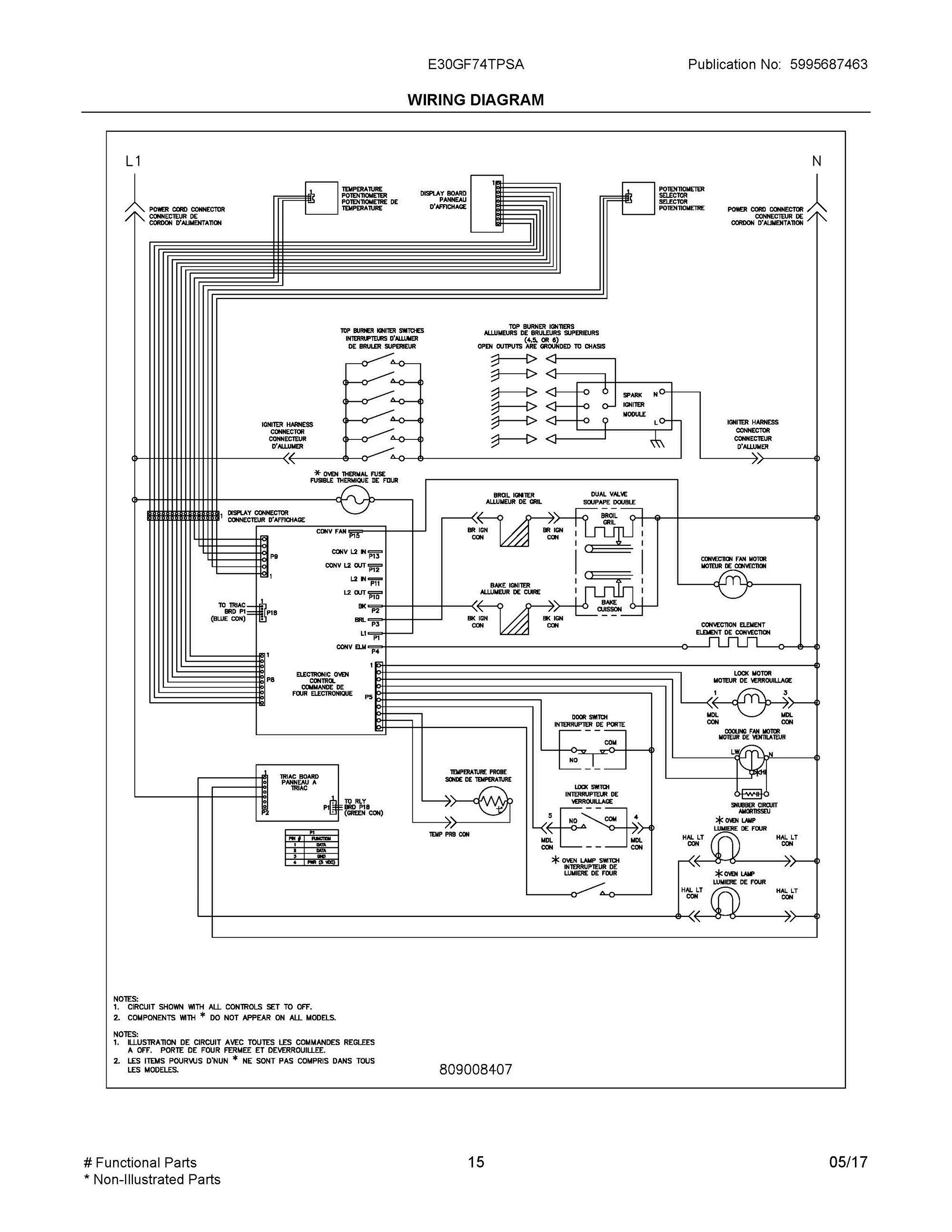 08 - WIRING DIAGRAM Diagram and Parts List for E30GF74TPSA  Frigidaire Range
