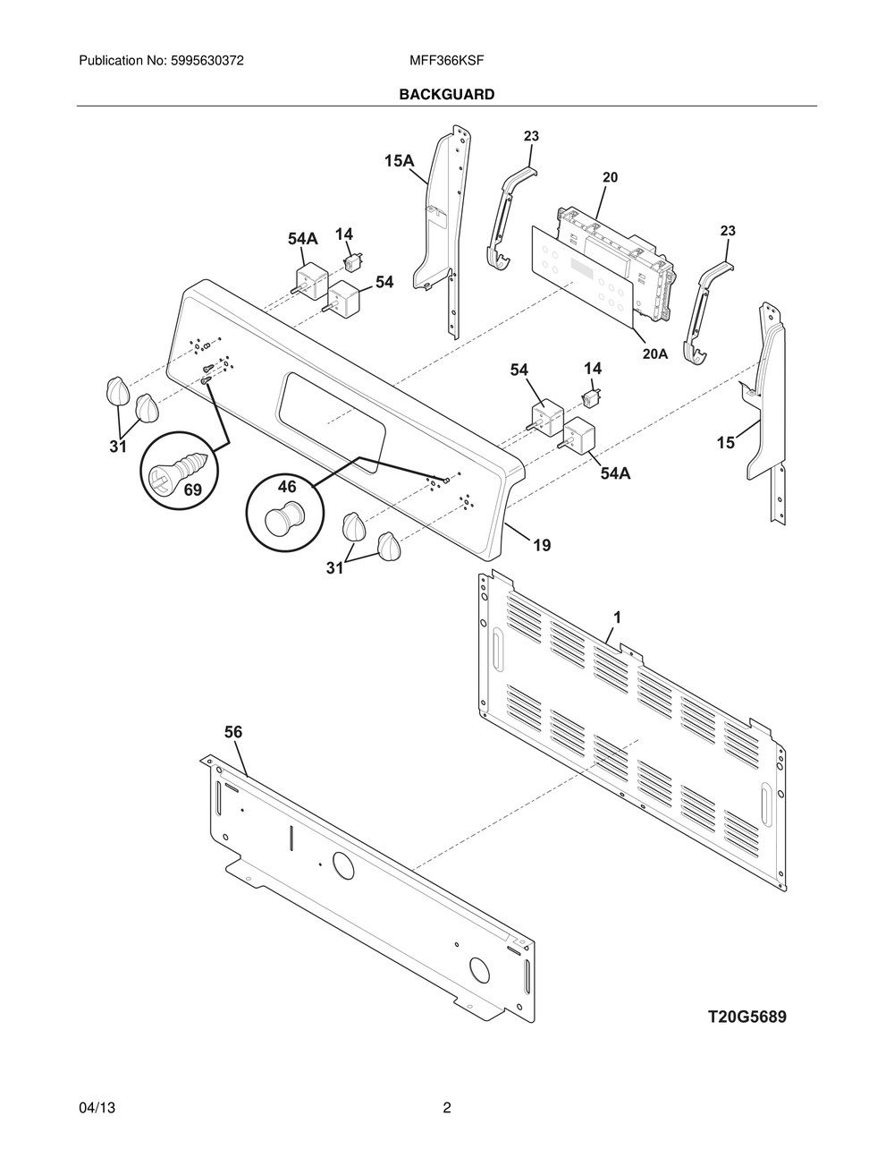 Backguard Diagram and Parts List for MFF366KSF  Frigidaire Range