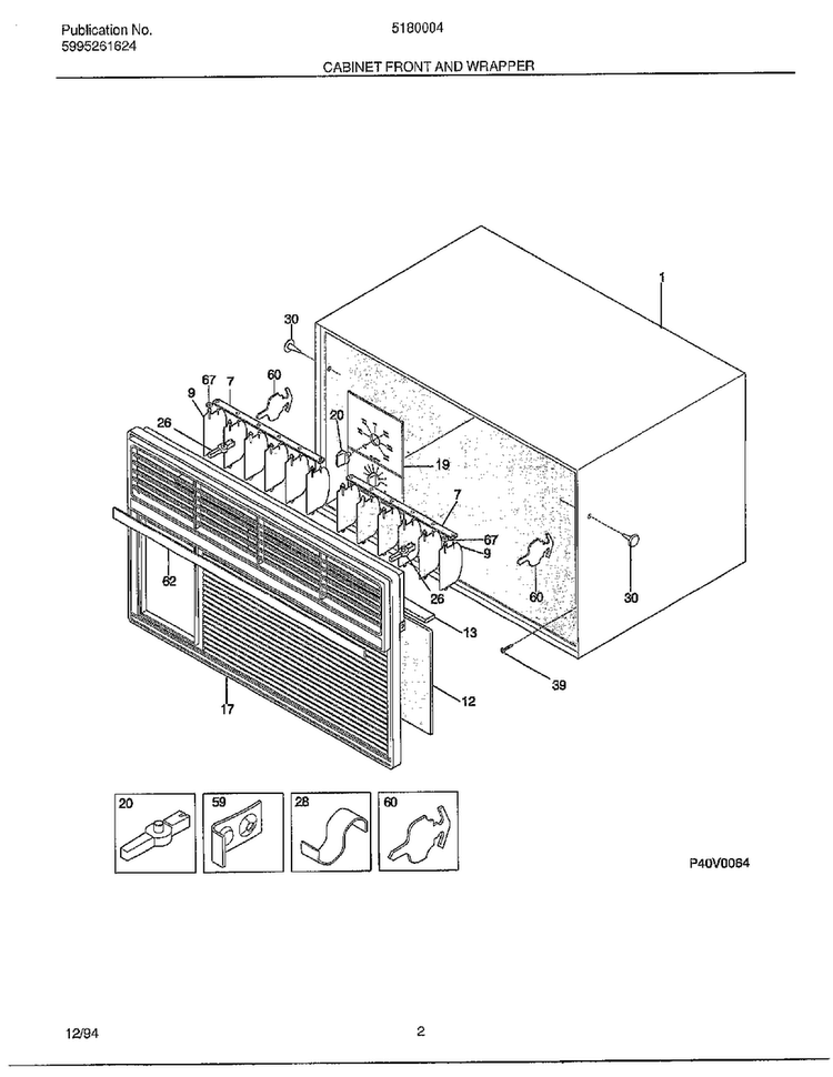Cabinet Front And Wrapper Diagram and Parts List for 5180004A  Frigidaire Air Conditioner