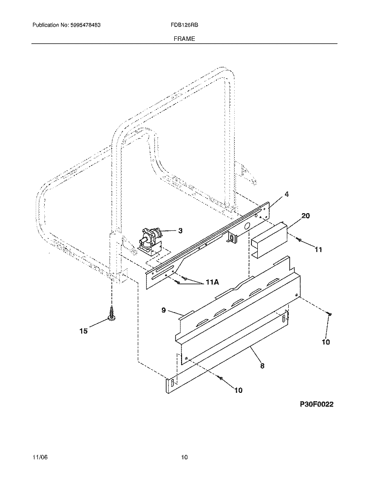 FRAME Diagram and Parts List for FDB126RBS4  Frigidaire Dishwasher
