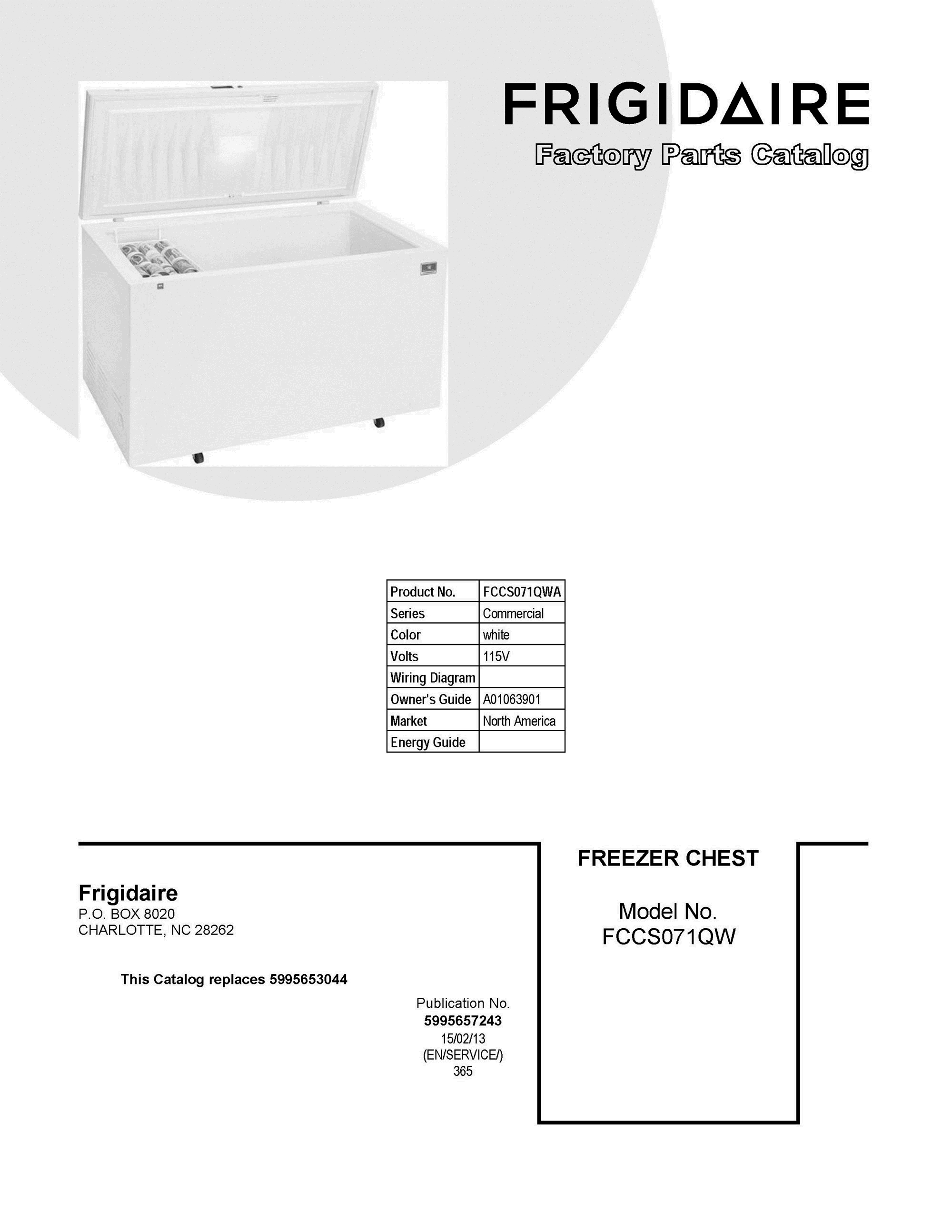 01 - COVER SHEET Diagram and Parts List for FCCS071QWA  Frigidaire Freezer